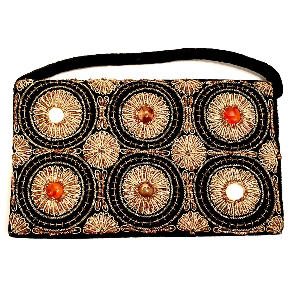 Gold Crafts real gold thread semi precious stones Zardozi clutch